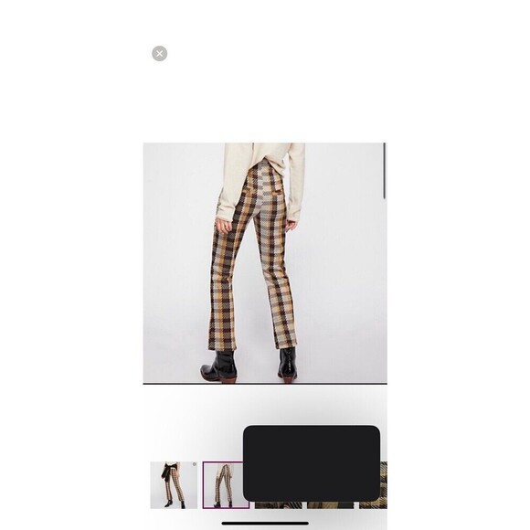 Free People Pants Sz 2 Plaid Checkered Kick Flare Cropped Knit 70s Hippie Retro - Picture 15 of 15